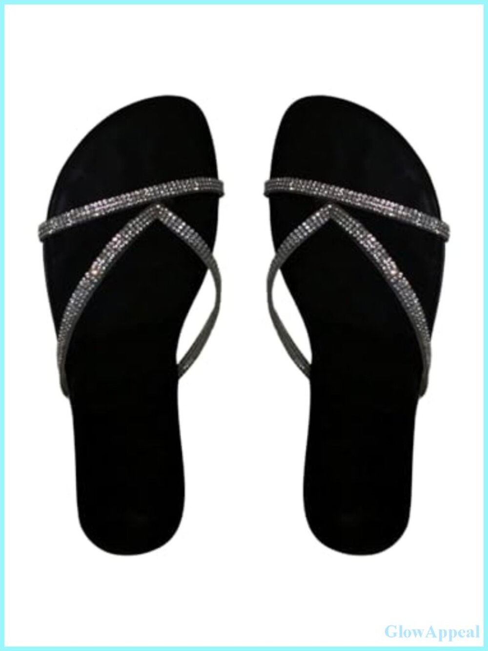 Rhinestone Open Toe Flat Sandals Slip On Flip Flops Faux Leather